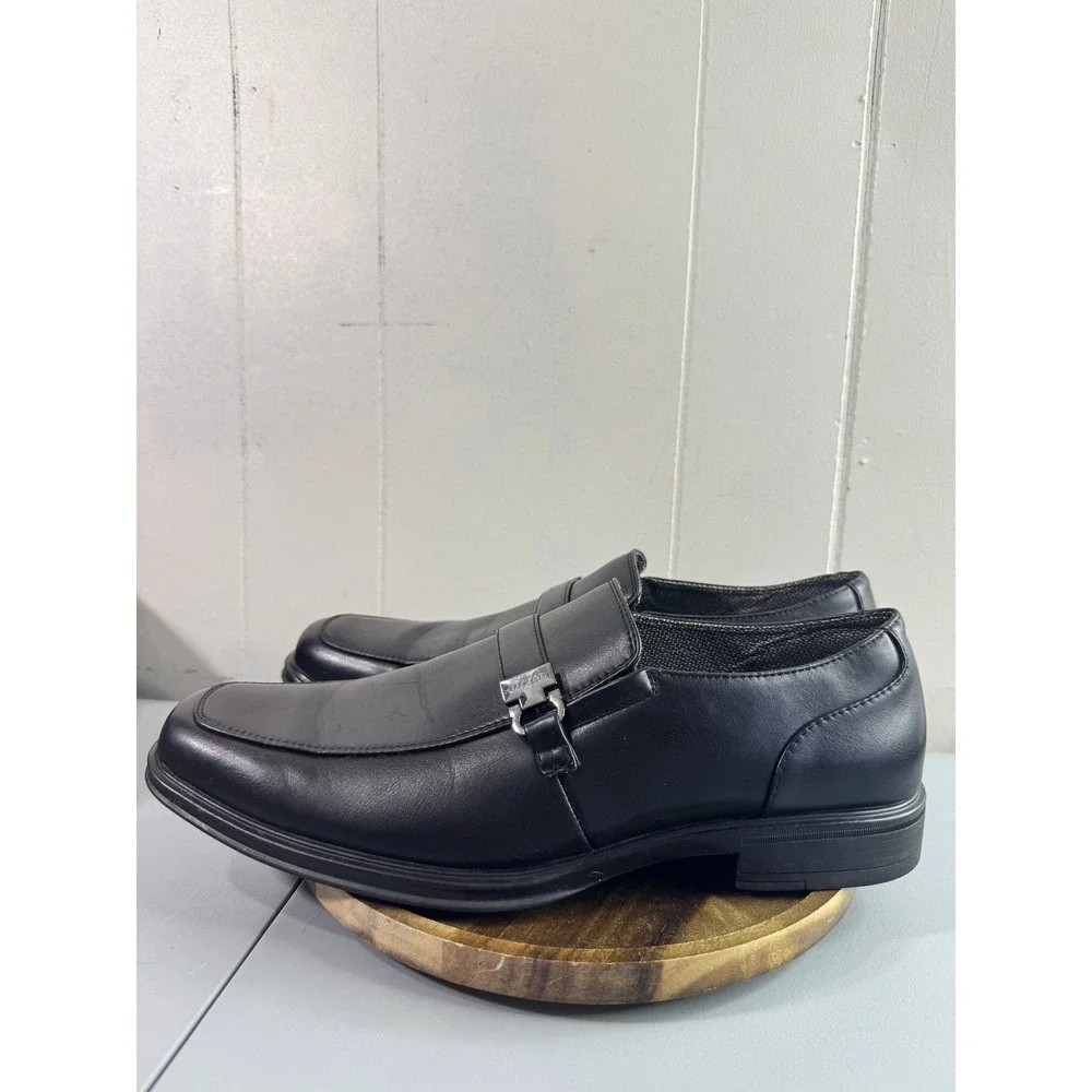 Perry Ellis Clipper RB Loafers Mens 10 Black Good Square Toe Bit Detail Slip On